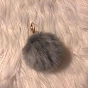 NEW Grey Faux Fur Pom Pom Keychain